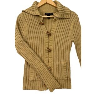 Abercrombie & Fitch Chunky Knit Toggle Cardigan Sz L Shawl Collar Y2K Tan‎ Cozy